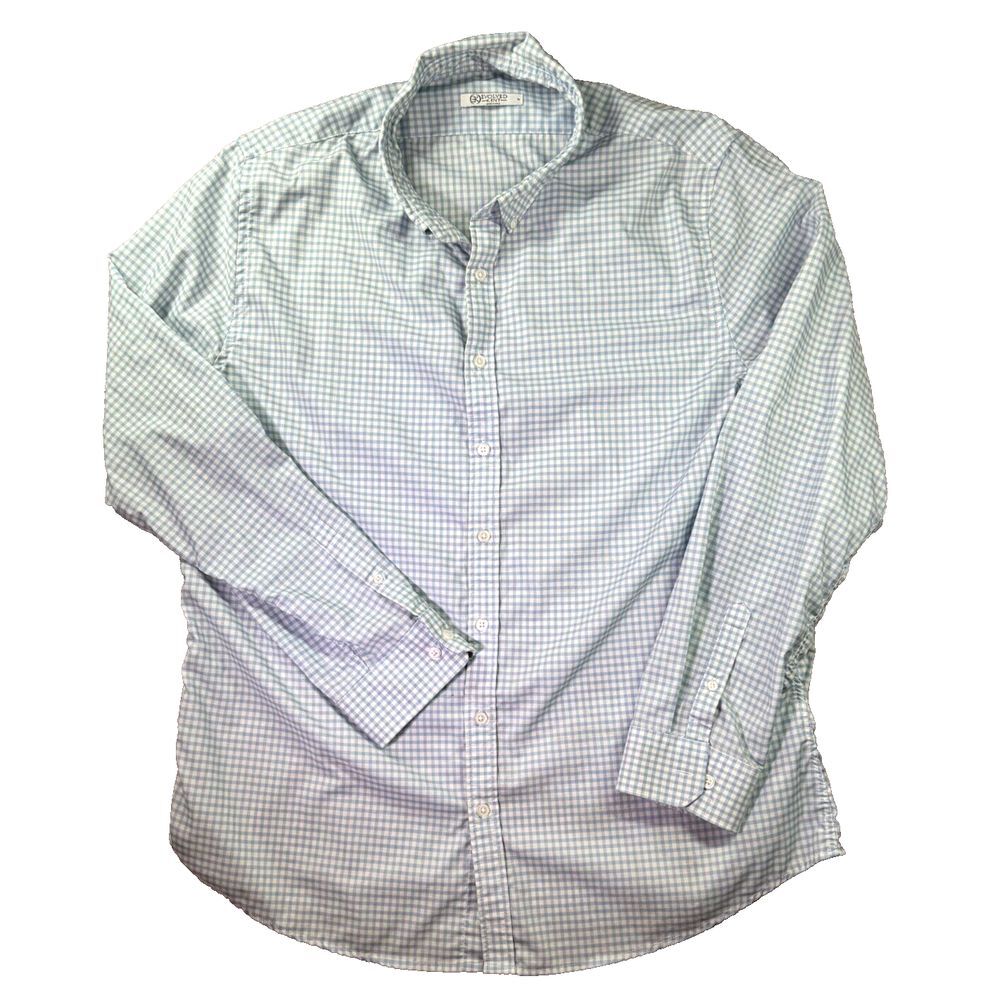 Evolved Kent Shirt Mens XL Blue White Gingham‎ Checked Stretch Dad Hike Work Y2K